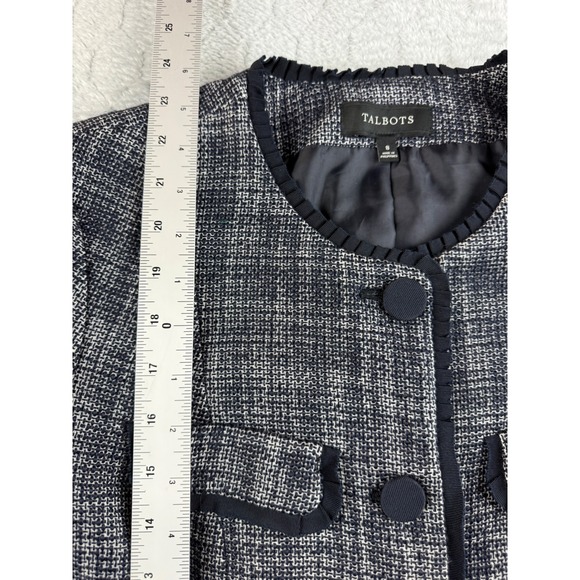 Talbots Women's Blue Gray Plaid Tweed Blazer Jacket Career Business - Picture 6 of 8